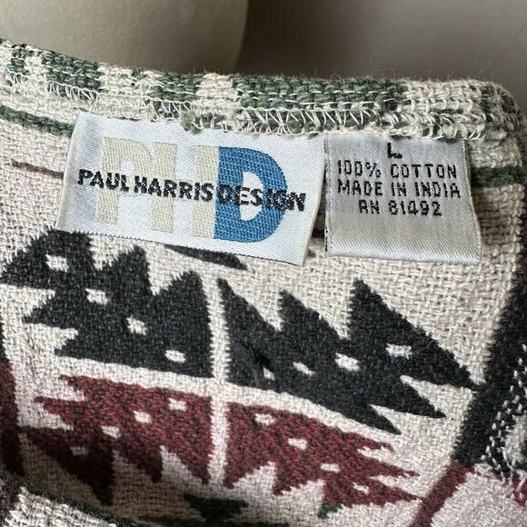 90s Vintage Tapestry Relaxed Rug Vest Pockets Fringe Large Boho Western Farm - Picture 8 of 9